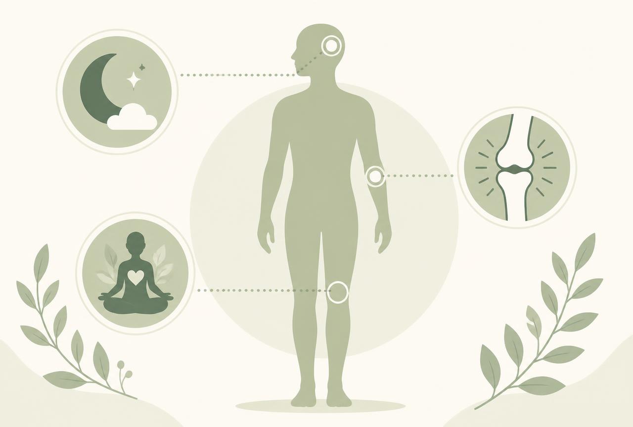 Diagram showing sleep, joint comfort and stress relief benefits