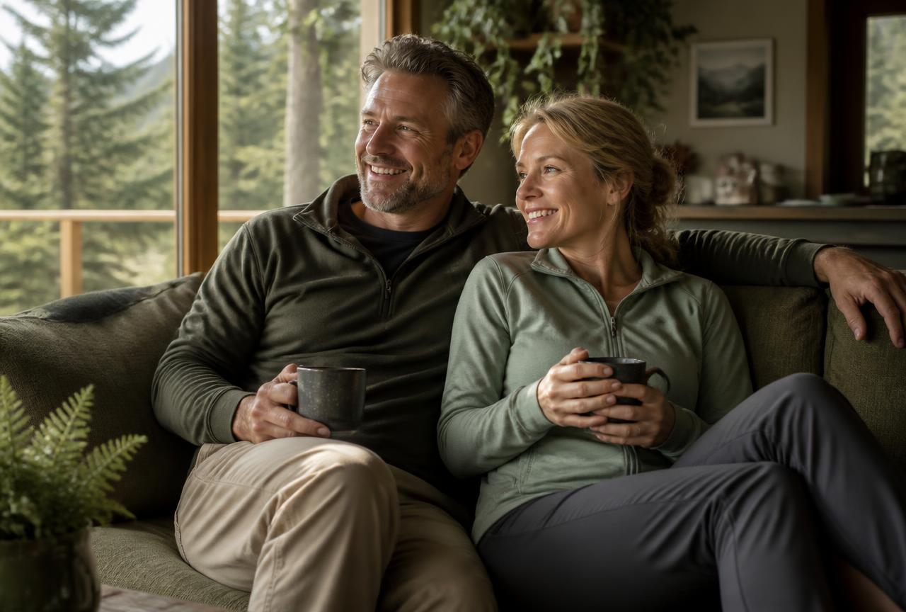 Canadian couple relaxing at home after taking hemp gummies